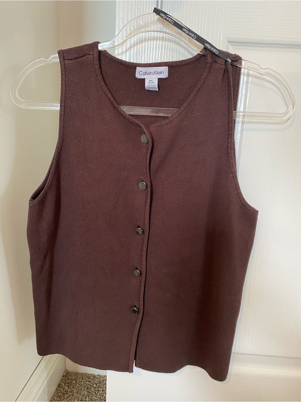 Calvin Klein Women's Dark Brown Button-Front Sleeveless Knit Tank